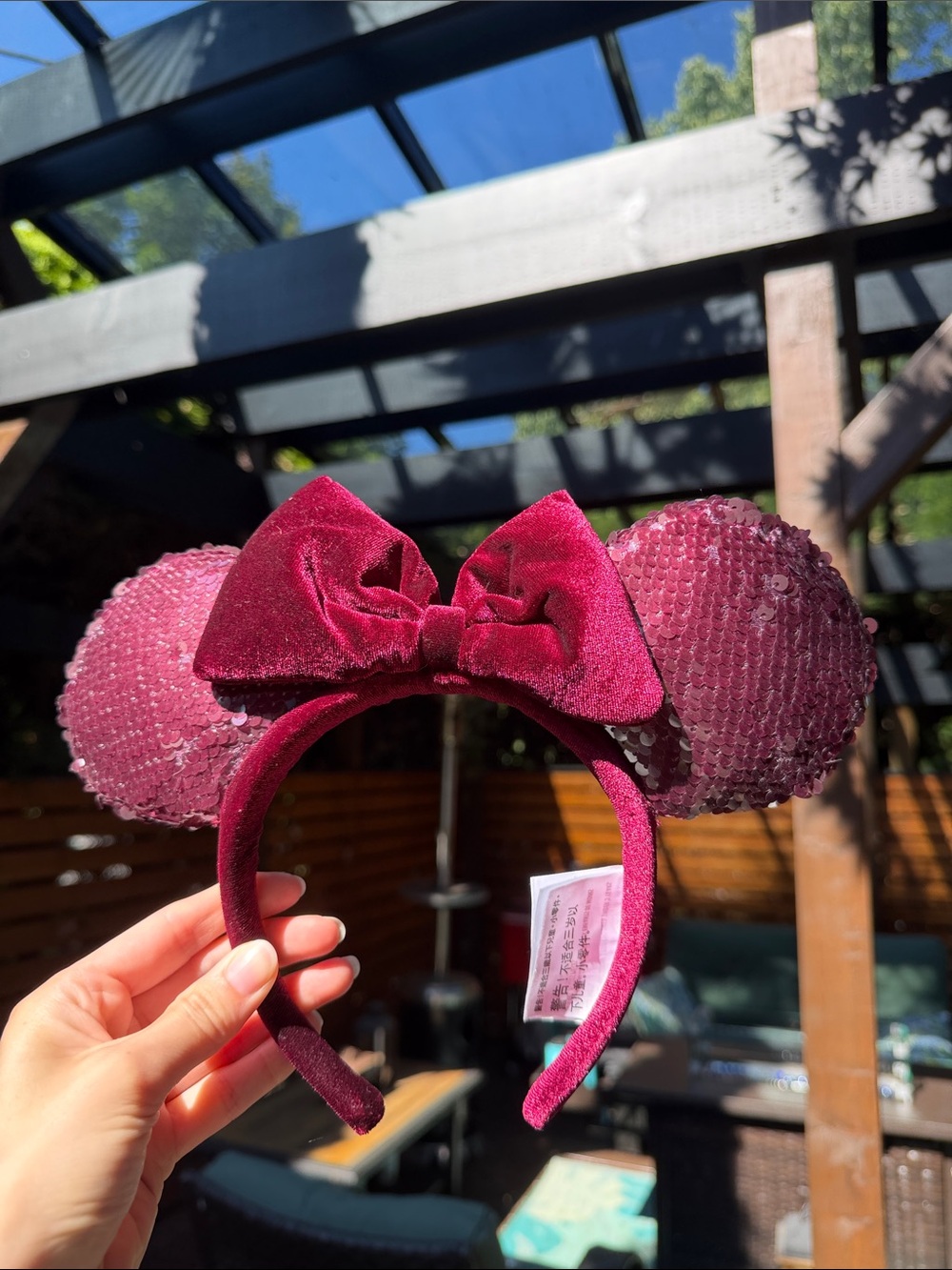 Disney Burgundy Velvet Sequin Minnie Ears Headband Frosted Berry Colour